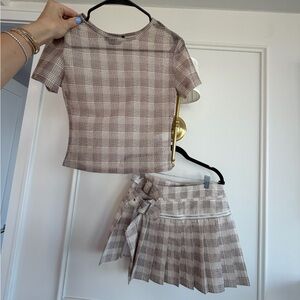 Lioness Plaid Skirt Set in Brown and Cream